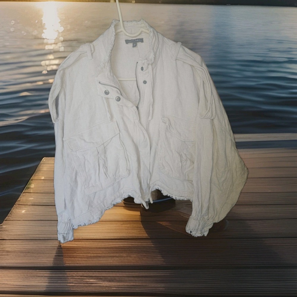 JLUX LABEL long sleeve crop full zip linen jacket Wheat COLOR Grunge Oversized M